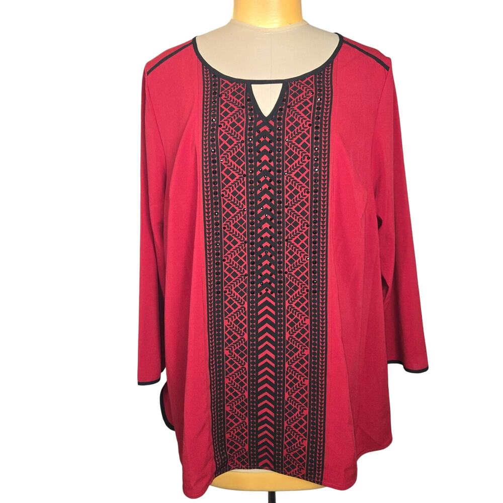 Catherines Womens 1X 18/20W Top Red Pullover Blouse Lightweight Flowy Date Night
